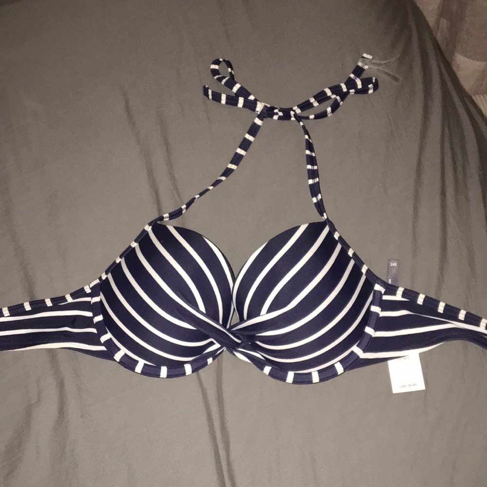 NEVER WORN Aerie Navy & White Striped Bikini Top